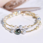 AAA+ 9mm Tahitian Peacock Green Pearl Strand Bangles - 18K Yellow Gold Etsy