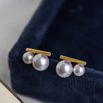 5A+ Four Akoya Pearl Handmade 18K Solid Yellow Gold Akoya Pearl Earrings, Seawater Pearl, Gift for Her, Anniversary Gift, Gift Idea Etsy