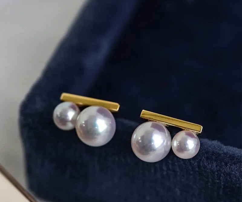 5A+ Four Akoya Pearl Handmade 18K Solid Yellow Gold Akoya Pearl Earrings, Seawater Pearl, Gift for Her, Anniversary Gift, Gift Idea Etsy
