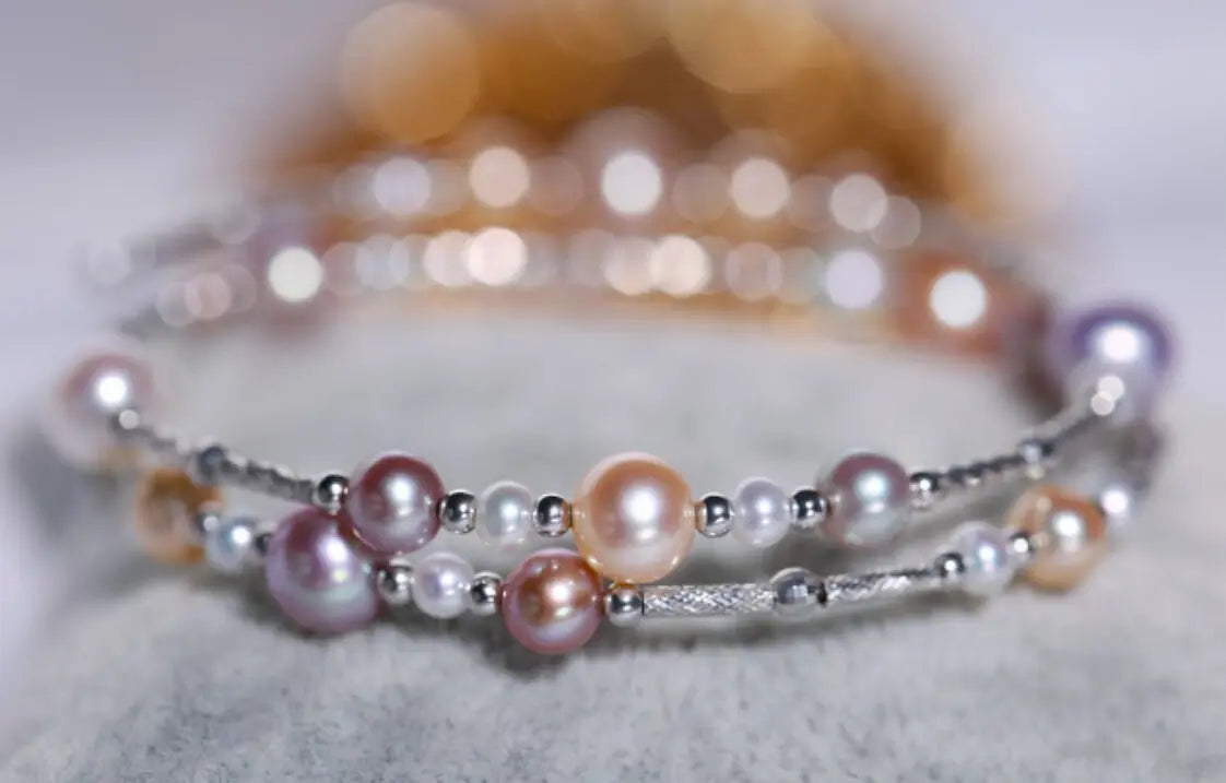 3-6.5mm Natural Colorful High Luster Pearl Beaded Bracelets, S925 Bracelets Akoya Pearl, Golden Pearl Bracelets Etsy