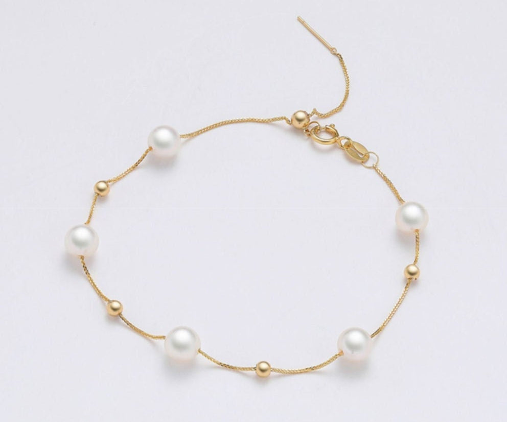 Natural 7mm White Pink Pearl Bracelet - 18K Gold Etsy