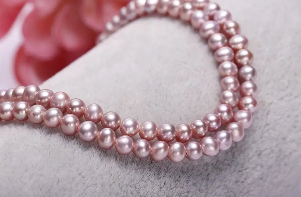 5A+ High Luster Pink Purple Pearl Handmade Silver 925 Beaded Pearl Necklace, Freshwater Pearl Choker, Pink Pearl, Beaded Choker, Gift Idea - LaCorserArtJewelry