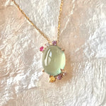 Natural Prehnite Necklace, Handmade 18k Solid Yellow Gold Necklace, Purple Sapphire, Yellow Sapphire, Pink Sapphire, Anniversary Gift Idea Etsy