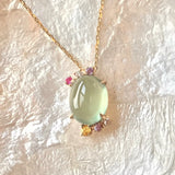 Natural Prehnite Necklace, Handmade 18k Solid Yellow Gold Necklace, Purple Sapphire, Yellow Sapphire, Pink Sapphire, Anniversary Gift Idea Etsy