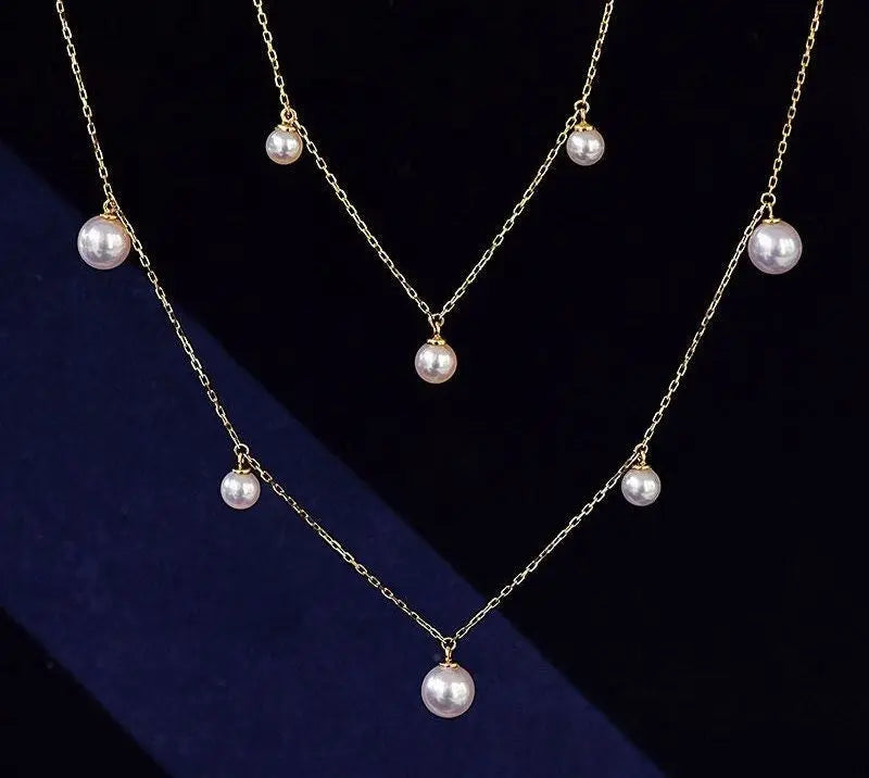 18K Yellow Gold & Natural Akoya Pearl 8mm Handmade Necklace, Seawater Pearl, Pink Pearl, Gift for Her, Anniversary Gift, Gift Idea Etsy