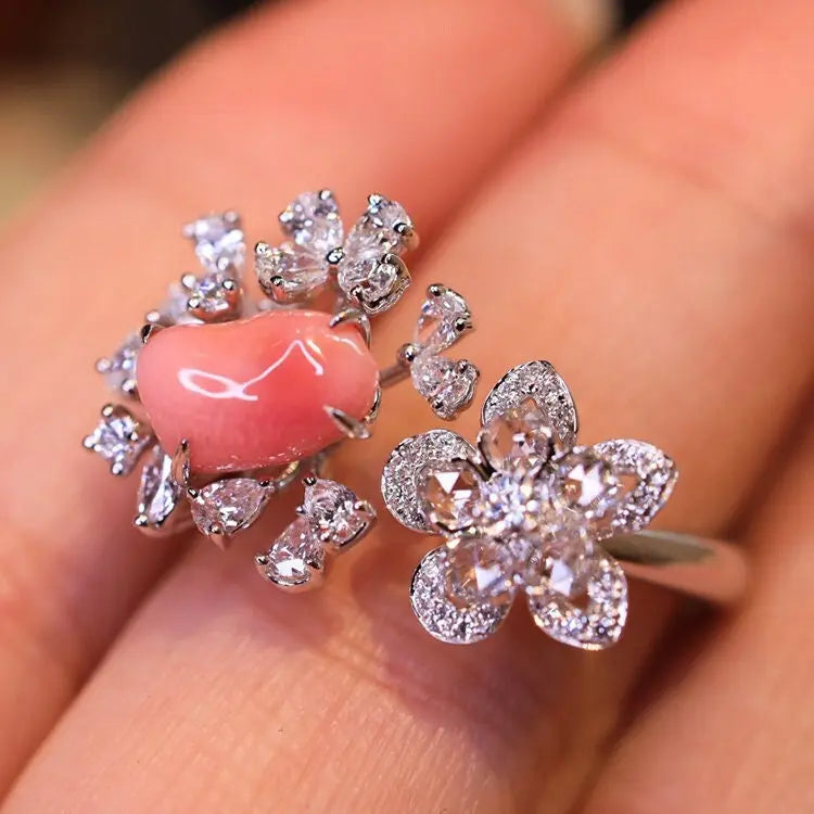 1.67Carat Queen Conch Pearl & Diamond 18k Solid White Gold Ring, Pearls Strombus Gigas, Natural Queen Conch Pearl, Engagement Ring Etsy