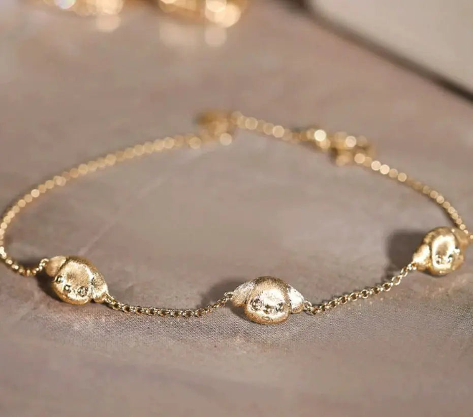 Cute Doggy Carved 18K Solid Gold Diamonds Earring Bracelet, Animal Idea Jewerly Gift Idea Etsy