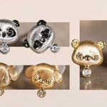 Cute Doggy Carved 18K Solid Gold Diamonds Earring Bracelet, Animal Idea Jewerly Gift Idea Etsy