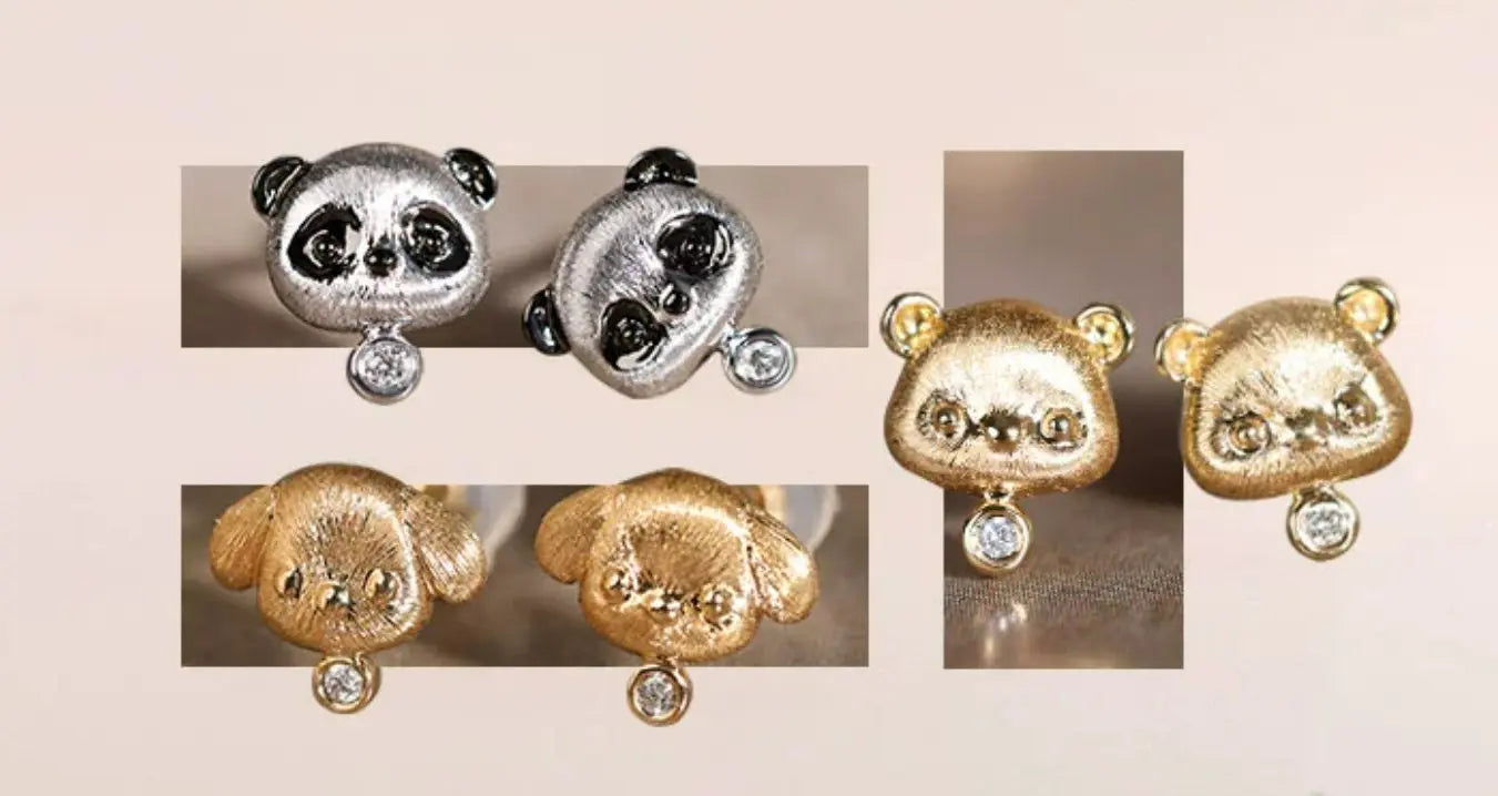 Cute Doggy Carved 18K Solid Gold Diamonds Earring Bracelet, Animal Idea Jewerly Gift Idea Etsy