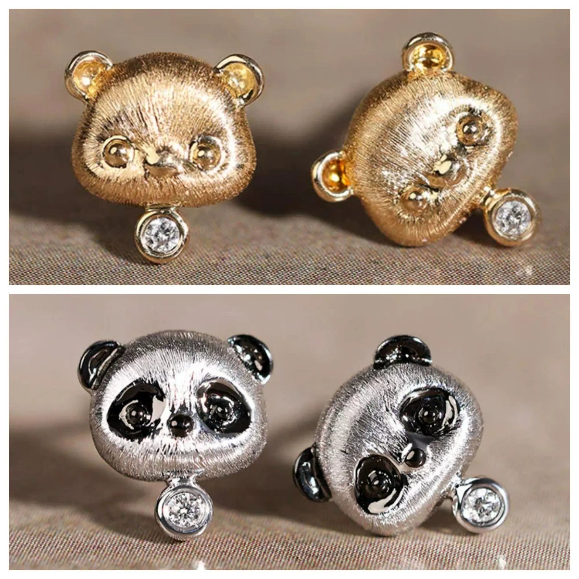 Cute Doggy Carved 18K Solid Gold Diamonds Earring Bracelet, Animal Idea Jewerly Gift Idea Etsy