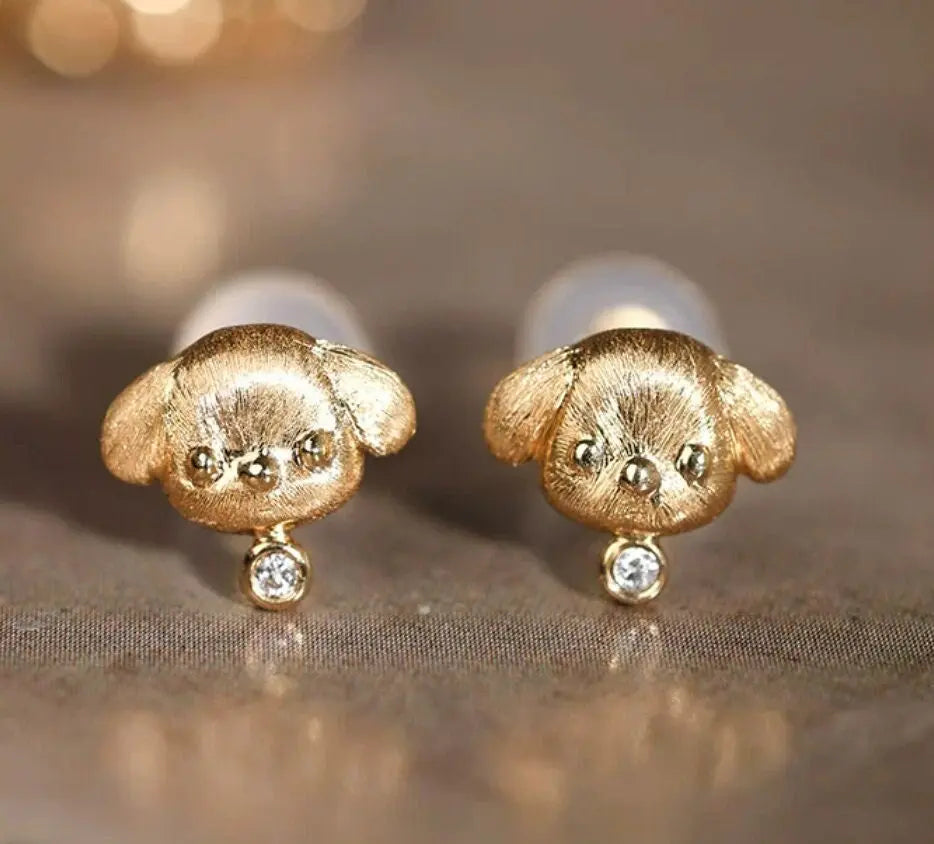 Cute Doggy Carved 18K Solid Gold Diamonds Earring Bracelet, Animal Idea Jewerly Gift Idea Etsy