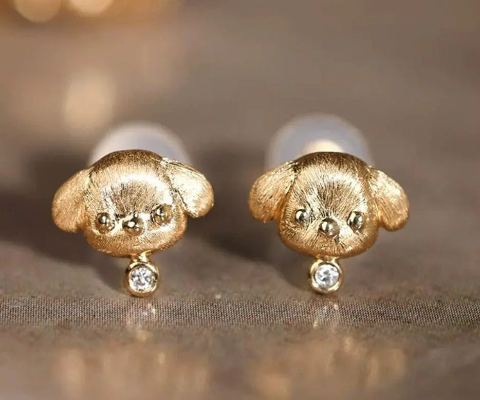Cute Doggy Carved 18K Solid Gold Diamonds Earring Bracelet, Animal Idea Jewerly Gift Idea Etsy
