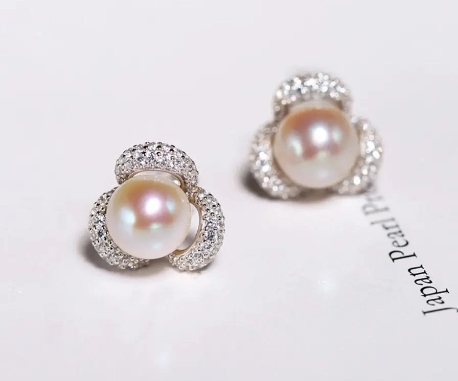8mm Natural High Luster White Pink Pearl Silver 925 White Pearl Stud Earrings, Flower Earrings, Anniversary Gift Idea, Gift for Mom Etsy