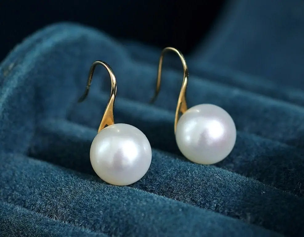5A+ High Luster White Pearl 8-9mm Earrings Handmade 18K Solid Yellow Gold Pearl Earrings, Gift for Her, Anniversary Gift Idea Etsy