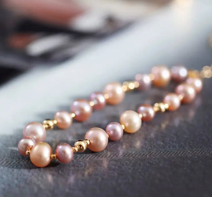 Mixed Colors Pearl 14k Gold Filled Beaded Pearl Bracelets, Natural Nude Colors Pearl Bracelets Etsy