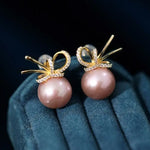 12-13mm Natural High Luster Pink Purple Pearl Earrings 18K Gold Plated Vermeil Bowknot Earrings, Edison Pearl Earrings Etsy