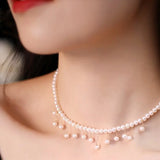 4-5mm Natural High Luster White Pearl Handmade 14K Yellow Gold Filled Beaded Pearl Drop Necklace, Freshwater Pearl Choker, Anniversary Gift - LaCorserArtJewelry