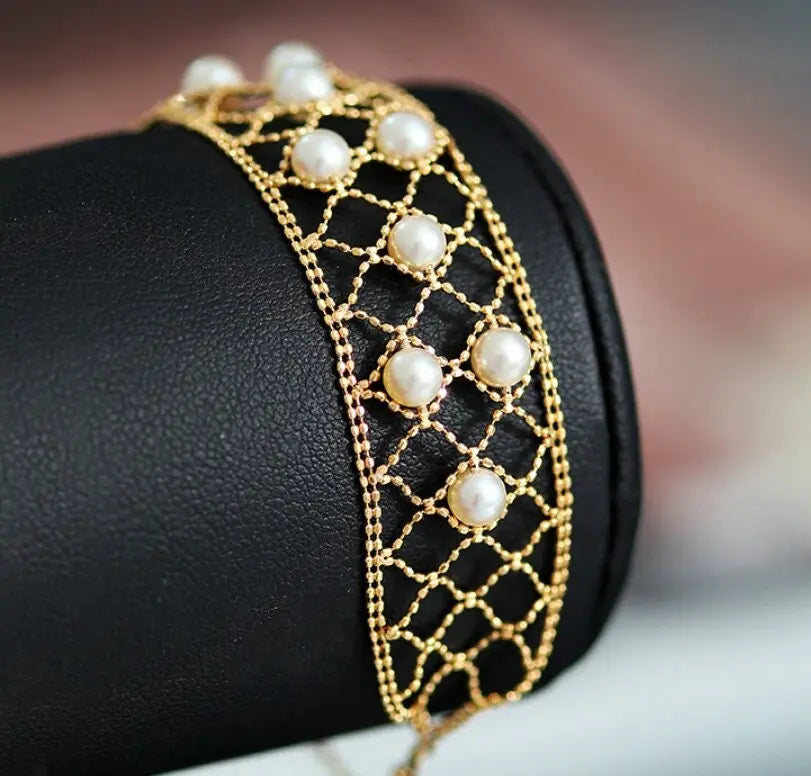 4-5mm Natural Japan Akoya Pearl Bracelets 18k Solid Yellow Gold High Luster White Pink Pearl Lace Bracelets, Anniversary Gift Idea Etsy