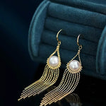 8mm Natural High Luster White Pearl Earrings Handmade 18k Solid Yellow Gold White Pearl Tassel Earrings, Gift Idea, Anniversary Idea Etsy