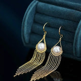 8mm Natural High Luster White Pearl Earrings Handmade 18k Solid Yellow Gold White Pearl Tassel Earrings, Gift Idea, Anniversary Idea Etsy