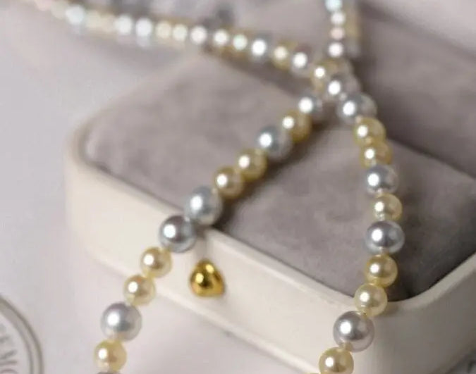 Madama Silver Pearl Akoya Golden Pearls Necklace, S925 Pearls Beaded Necklace, Elegant Seawater Pearls Necklace, Mixed Colors Pearl Necklace Etsy