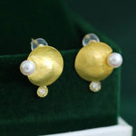 5A+ High Luster 5mm White Pink Pearl & Natural Diamond Earrings Handmade 18k Solid Yellow Gold Disc Earrings, Anniversary Gift Idea Etsy