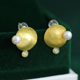 5A+ High Luster 5mm White Pink Pearl & Natural Diamond Earrings Handmade 18k Solid Yellow Gold Disc Earrings, Anniversary Gift Idea Etsy