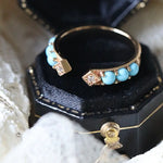 Natural Turquoise Cabochen & White Diamond Ring Handmade 18K Solid Yellow Gold Open Ring, Carved Ring, Anniversary Gift Idea, Retro Jewelry - LaCorserArtJewelry