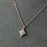 Natural Moonstone & White Diamond Handmade 18k Solid Yellow Gold Moonstone Necklace, Gift for Her, Anniversary Gift Idea, Retro Fine Jewelry Etsy
