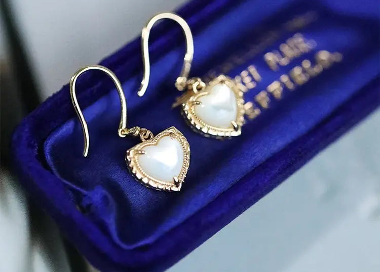 Natural Pearl  Diamond Heart Earrings - 14K Yellow Gold Vermeil Etsy