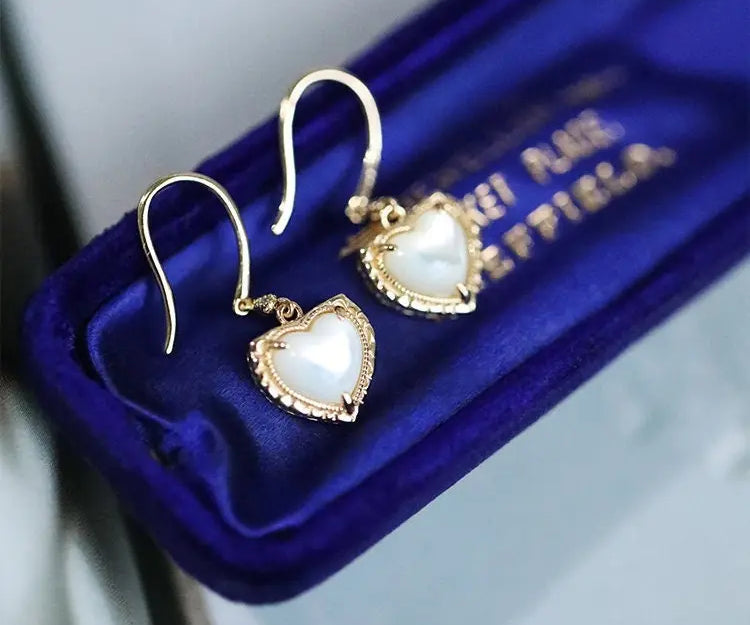 Natural Pearl  Diamond Heart Earrings - 14K Yellow Gold Vermeil Etsy