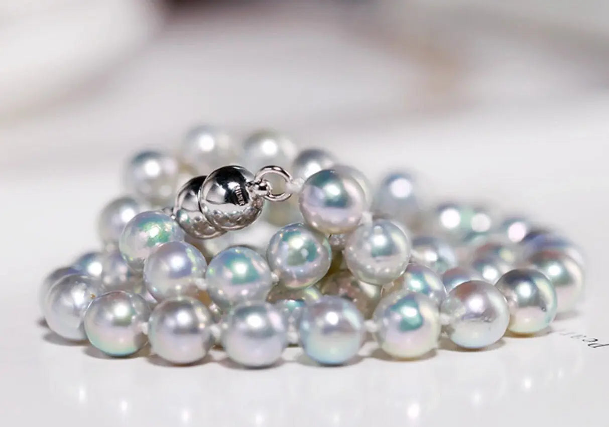AAA+ Natural Akoya Silver Pearl Necklace - 7mm Grey Pearl Strand Etsy