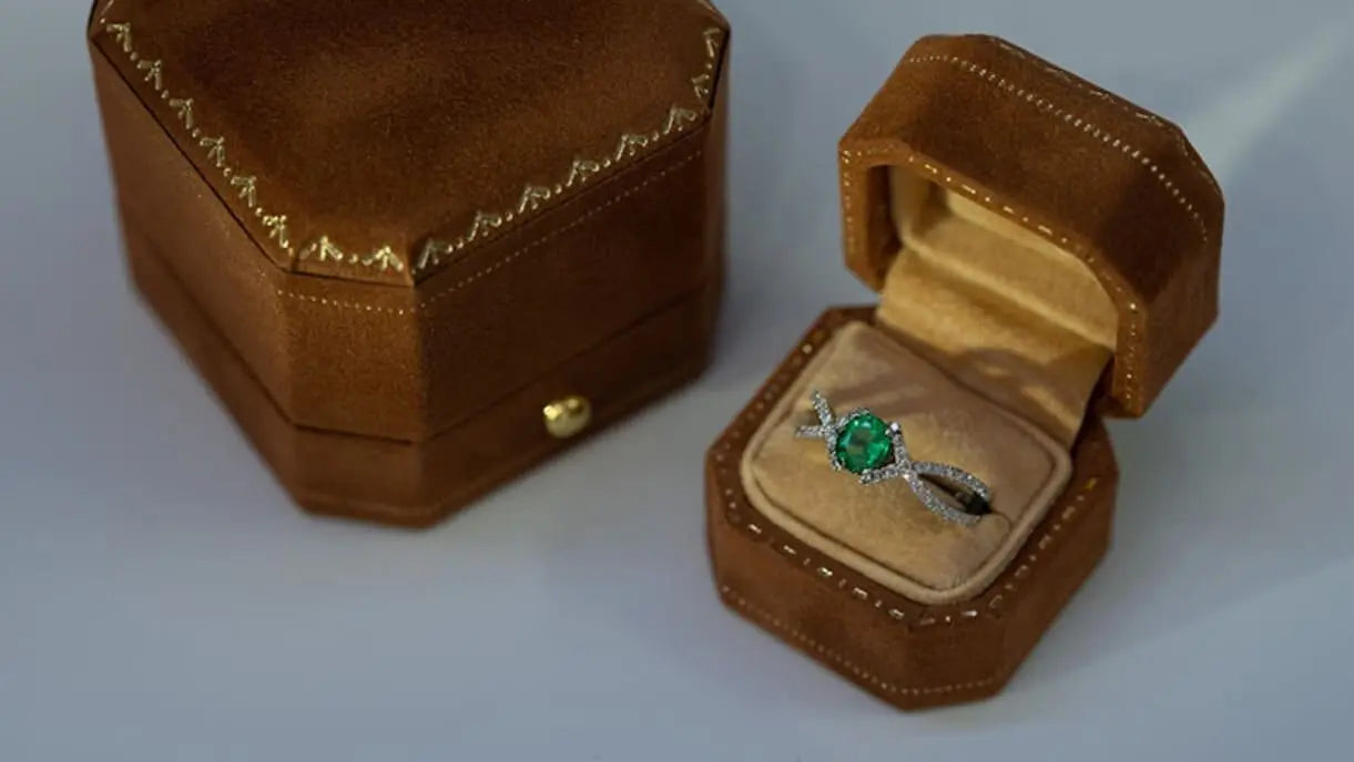 Velvet Hexagon Ring Box - Toffee Brown Leather Keepsake for Engagement Wedding Etsy