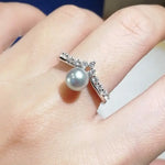 Akoya Pearl Cluster Ring - 14K White Gold Crown Ring Silver Pearl Etsy