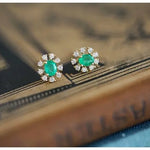 Emerald with Diamond 14k Yellow Solid Gold Earrings, Gift for Her, Anniversary Gift, Fine Jewelry, Gift Idea - LaCorserArtJewelry