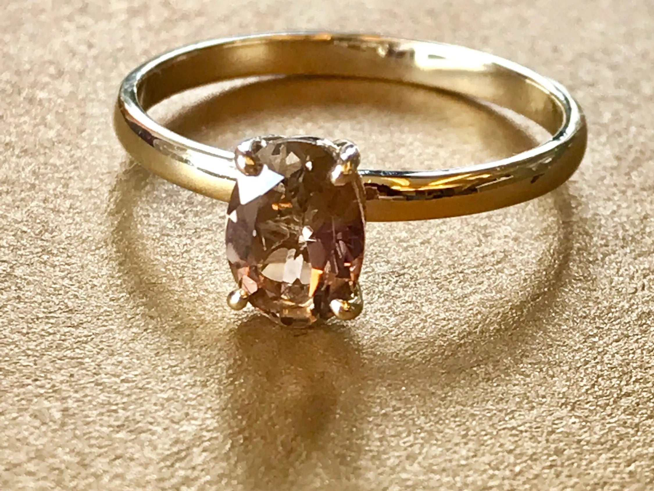 丨Special Offer丨Natural Morganite Cocktail 14k Solid Yellow Gold Ring - Toffee - Brown Oval, Solitaire Rings, Cocktail Ring, Stackable Rings Etsy