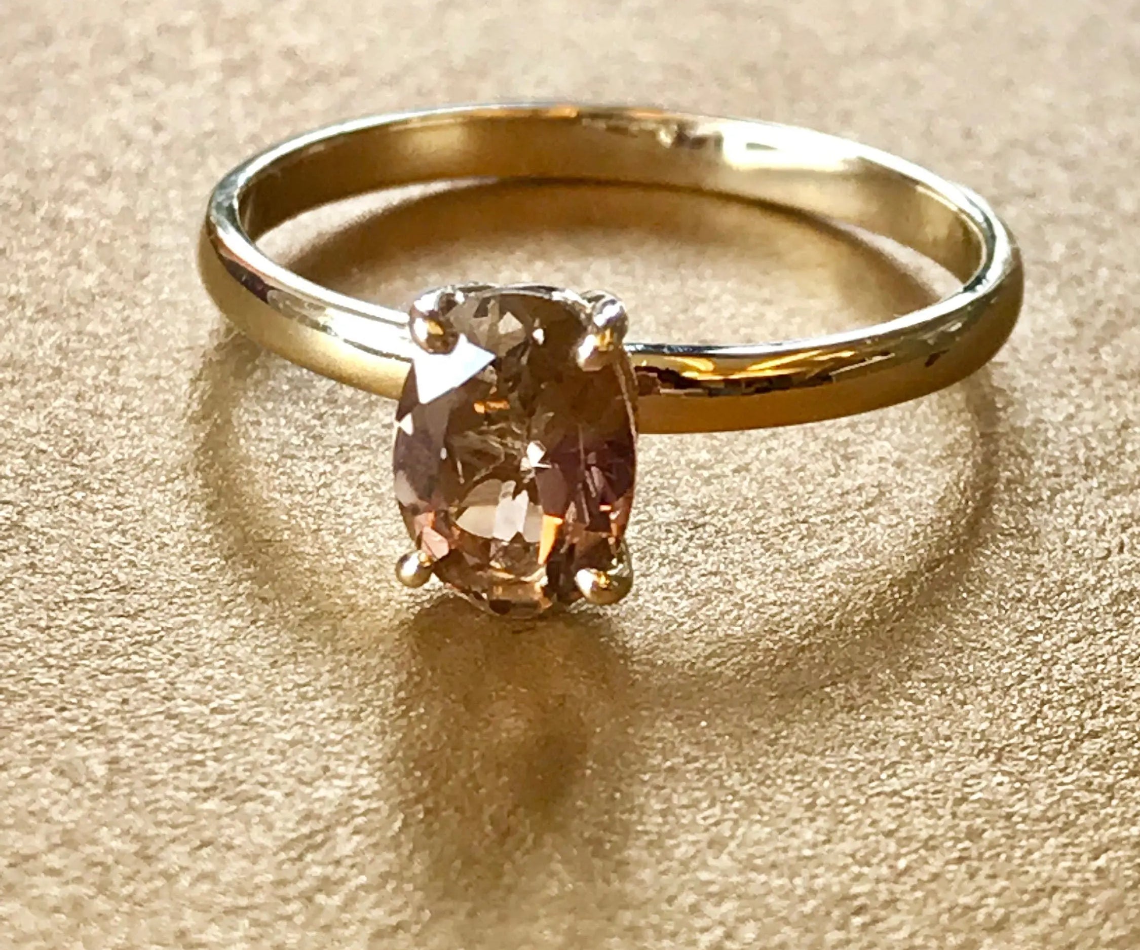 丨Special Offer丨Natural Morganite Cocktail 14k Solid Yellow Gold Ring - Toffee - Brown Oval, Solitaire Rings, Cocktail Ring, Stackable Rings Etsy