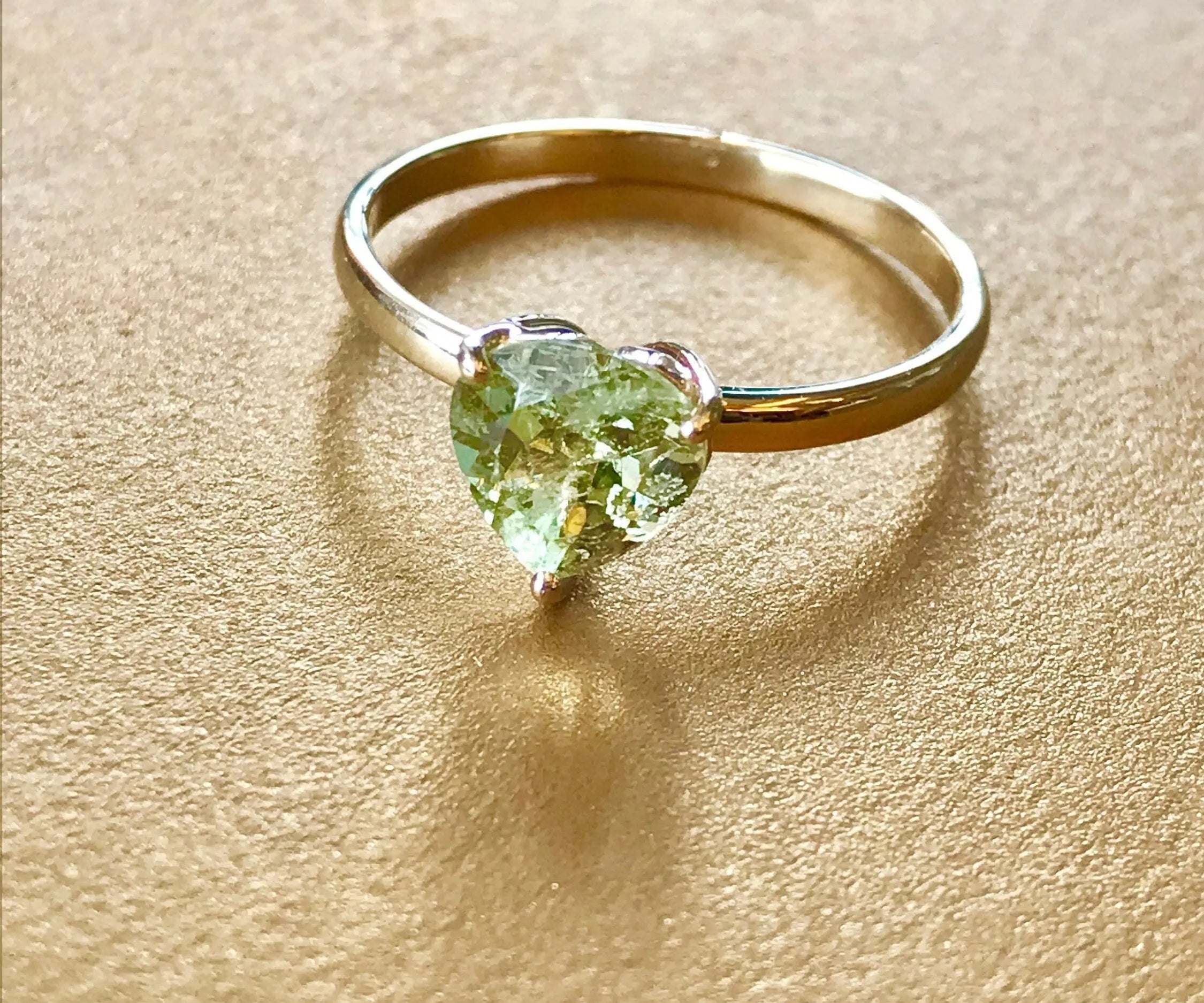 丨Special Offer丨Natural Green Morganite Cocktail 14k Solid Yellow Gold Ring, Green Triangle Etsy