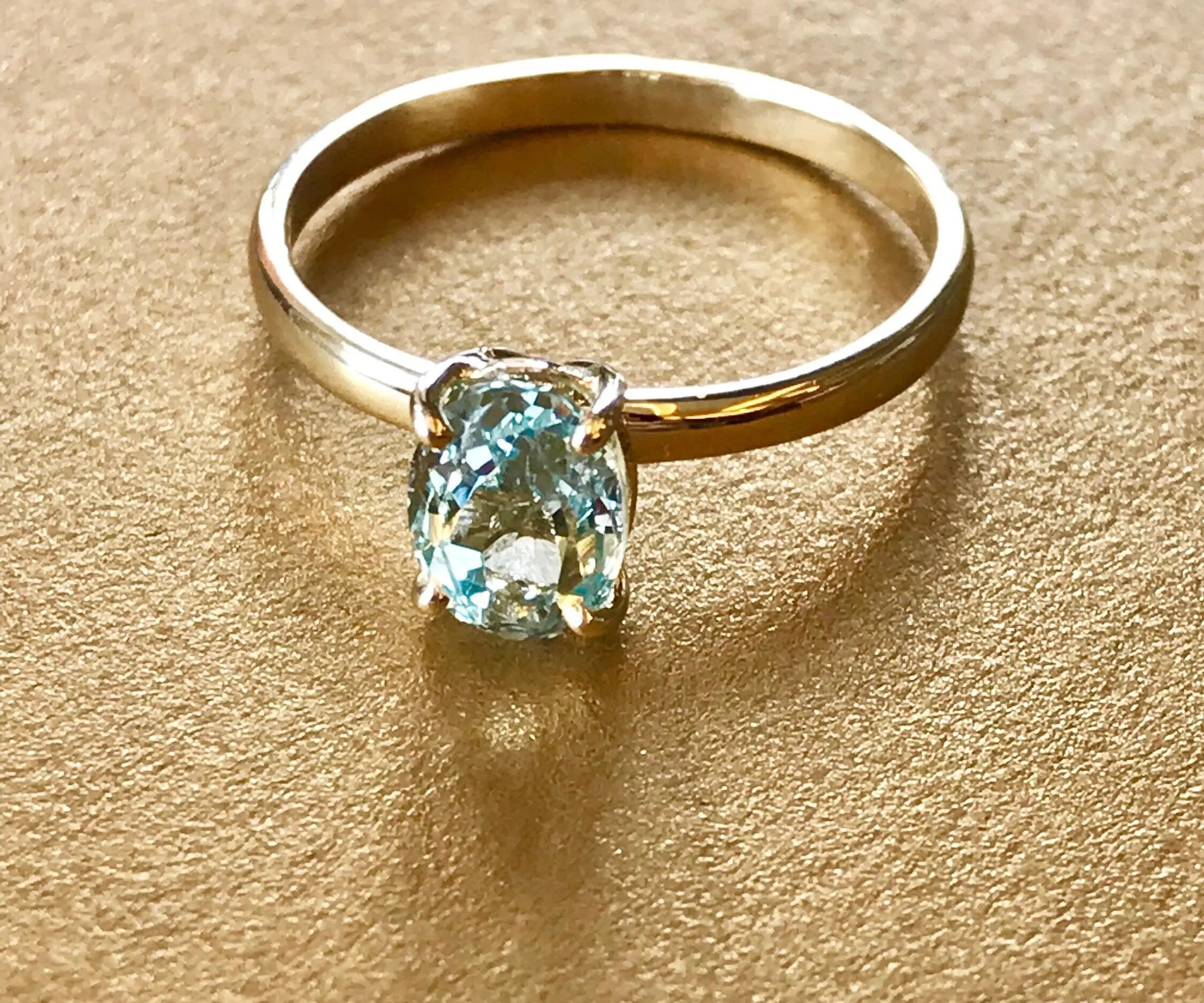 Superior Natural Aquamarine Oval Cut, 14k Solid Yellow Gold Cocktail Ring, Handmade, Gift for Her, Anniversary Gift Idea, Fine Jewelry Etsy