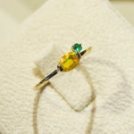 Genuine Fire Opal Emerald Horizontal Stone Ring 14K Solid Yellow Gold Ring, Minimalist Orange Opal Ring - LaCorserArtJewelry