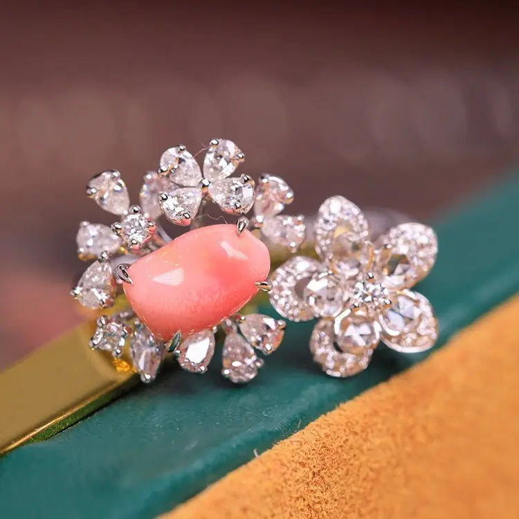 1.67Carat Queen Conch Pearl & Diamond 18k Solid White Gold Ring, Pearls Strombus Gigas, Natural Queen Conch Pearl, Engagement Ring Etsy