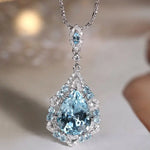Art Deco Aquamarine Diamond Necklace, Platinum 950 Minimalist Necklace - LaCorserArtJewelry