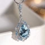 Art Deco Aquamarine Diamond Necklace, Platinum 950 Minimalist Necklace - LaCorserArtJewelry