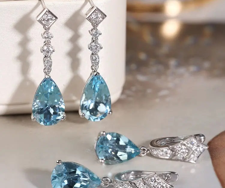 Art Deco Aquamarine Drop Earrings - PT950 Diamond Jewelry Etsy