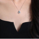 Cluster Natural Aquamarine Diamond Necklace, Platinum 950 Necklace, Unique Design Aquamarine Teardrop Necklace, Wedding Necklace - LaCorserArtJewelry