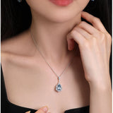 Cluster Natural Aquamarine Diamond Necklace, Platinum 950 Necklace, Unique Design Aquamarine Teardrop Necklace, Wedding Necklace - LaCorserArtJewelry