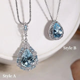 Cluster Natural Aquamarine Diamond Necklace, Platinum 950 Necklace, Unique Design Aquamarine Teardrop Necklace, Wedding Necklace - LaCorserArtJewelry