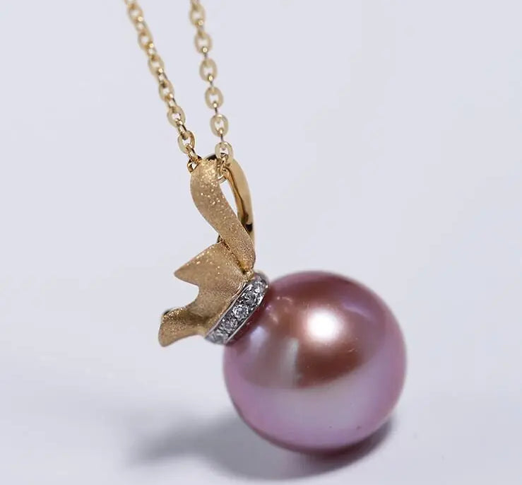 12mm Pink Purple Tone Pearl & White Diamond Necklace, 18k Solid Yellow Gold Pearl Necklace, Best Pearl Jewerly Gift Idea for Mom Etsy