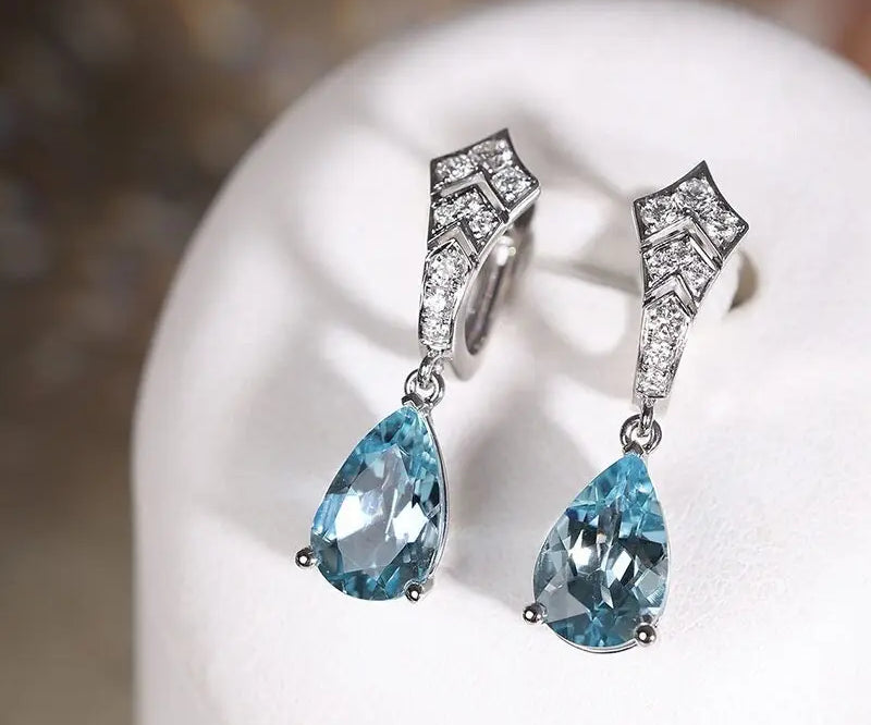 Art Deco Aquamarine Drop Earrings - PT950 Diamond Jewelry Etsy