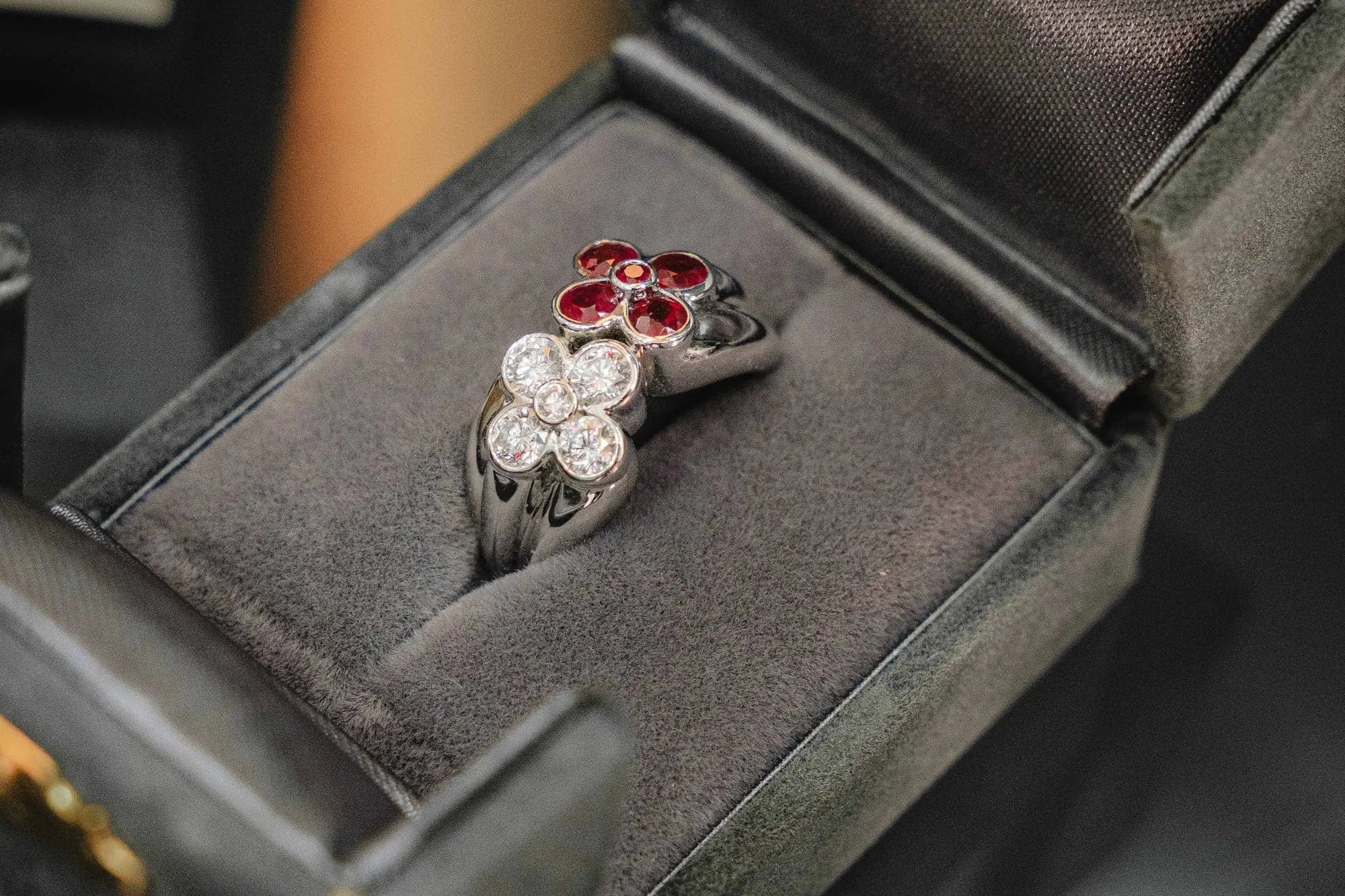 Grey Double-Sided Opening Ring Box Exquisite Ring Box | Velvet Keepsake Box | Made in Japan | Luxury Ring Box - LaCorserArtJewelry